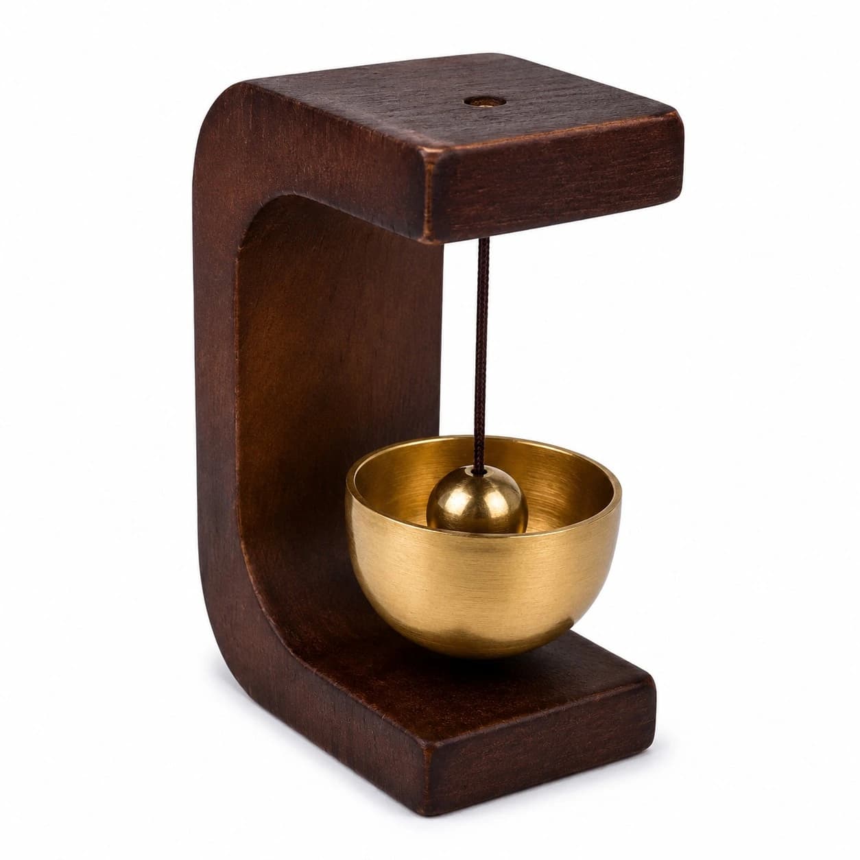 Wooden Hanging Bell Wind Chime For Home Décor | Natural Wood & Brass Meditation Bell | Handcrafted Decorative Desk Ornament | Feng Shui & Temple Décor