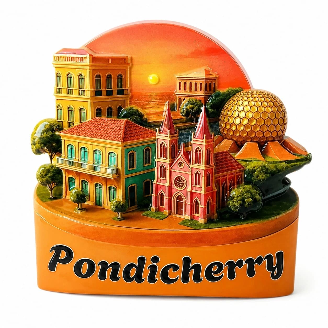 Pondicherry 3d Landmark Fridge Magnet | Polyresin Souvenir Refrigerator Magnet | Home & Kitchen Decorative Magnet | Travel Gift | Multicolor