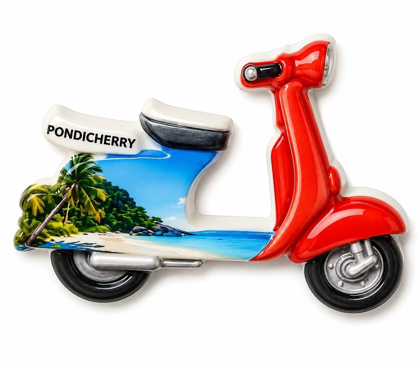 Pondicherry Scooter Souvenir Fridge Magnet | 3d Resin Refrigerator Magnet | Vintage Red Scooter Travel Magnet | Decorative Kitchen Magnet